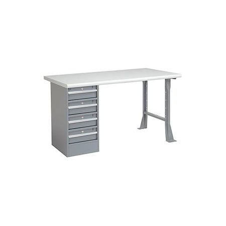 Global Equipment 60 x 30 Pedestal Workbench - 4 Drawers, Plastic Laminate Safety Edge - Gray 607684